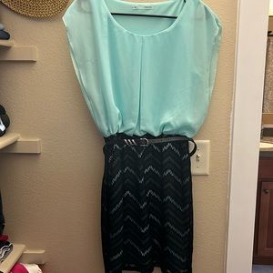 Maurice’s Black and Teal Belted Dress